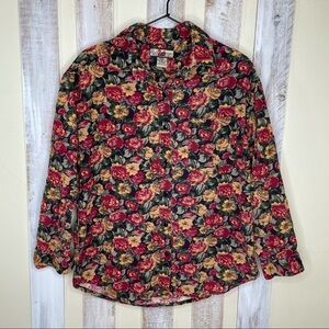 Vintage Floral Corduroy Button Down Shirt Womens S